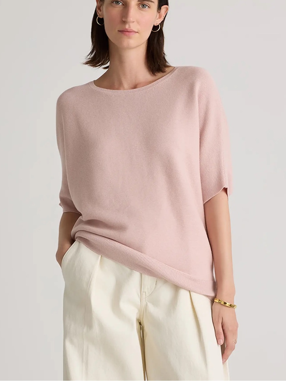 Quince NWT Cotton Cashmere Link-Stitch Dolman Sweater in Sugar Stone Blush XS